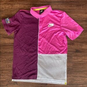 Nike Pink and maroon Color-Blocked Polo Shirt